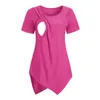 Women Blouse Maternity Casual Soft Nursing Tops Tshirt Summer Short Sleeve Pregnant Clothes Breastfeeding 240111