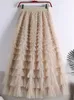 TIGENA 92cm Tiered Maxi Tulle Skirt Women Spring Summer Elegant Layers High Waist Pleated Tutu Mesh Long Female 240112