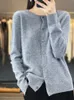 Manica lunga 100% pura lana merino maglioni di lana primavera autunno cashmere donna lavorato a maglia O-Collo Top cardigan abbigliamento top 240111
