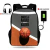 17 pollici di lusso Basket Basket Stampa Zaino College Caricatore USB Zainetto Zaini per laptop per Borsa da scuola per adolescenti Ragazzi Mochila 240111