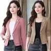 Abiti da donna S-3XL Giacca blazer da donna Giacca corta con balza Slim Primavera Autunno Casual Lavoro d'ufficio Nero Beige Rosa Cachi