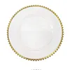 Plates 1Piece Clear Charger Plate With Gold Beads Rim Acrylic Plastic Decorative Service Dinner Serving Wedding Xmas Party Decor