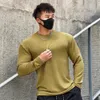 秋の冬のカジュアルTシャツメン長袖ソリッドシャツジムフィットネスボディービルティートップス男性ファッションスリムストライプ衣類240112