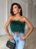 Feather Top Sexy Corset Crop Top Female Summer Tank Tops Backless Vest Sleeveless Off Shoulder Tanks White Tube Top Green 240112