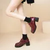 Kleidschuhe PU-Glanzleder Dicke Sohle Loafer für Frauen 2024 Britischer Stil Absatz Oxford Damen Schnürung College Goth