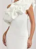 Suninheart Elegant Women Ruffle Short Dress White Bodycon Party Ladies One Shoulder Satin Tight Fitting Fully Lined 240111