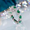 Cluster Rings QINHUAN Vintage S925 Sterling Silver Platinum Plated Ring Green High Carbon Diamond Line Emerald For Women Luxury Jewelry