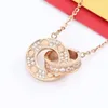 Designer Love Necklace Jewelry Double Ring Full Diamond Two Rows Tennis 2 Rings Pendant Double Circle Gold Sier Rose Designer Necklaces for Women Woman Men