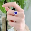 Cluster Rings Spring Qiaoer 18K Gold Plated Oval Cut 7 9mm Lab Sapphire Diamond Party for Women Gift 925 Sterling Silver Luxury SMYELLTY