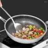 Pannor stek stekpanna utan beläggning av rostfritt stål kokkrukor för kök 28 cm 30 cm wok med lockpannkörk