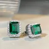 Stud Earrings 3 Carat Emerald For Women High Carbon Diamond European And American Full S925 Sterling Silver