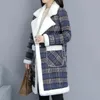 2024 Winter Neue frauen Winddicht Jacke Künstliche Kaschmir Wolle Mantel Plaid Dicken Samt Mittellange frauen Wolle Stoff mantel 240112