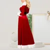 Casual Dresses Women Warm Santa Claus Dress Festival Style Cotton Red Retro Clothing Slim Fit Deep V Neck Long Sleeve Vacation Outfit