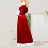 Abiti casual Donna Caldo Abito da Babbo Natale Stile Festival Cotone Rosso Abbigliamento retrò Vestibilità slim con scollo a V manica lunga Abito da vacanza