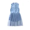 Girl Dresses Big Denim Jeans Prom Blouse For Cocktail Mesh Party Princess Tulle Dress Age 5 6 7 8 9 11 13 14 Years Old