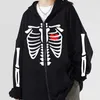 Herren Hoodies Vintage Skeleton Print Zipper Sweatshirt Y2K Gothic Bone Graphic Unisex Zip Up Hoodie Herbst Streetwear Harajuku Frauen Hoody