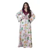 Ethnic Clothing 2024 Summer Autumn Muslim Elegant Women Long Sleeve V-neck Polyester Printing Abaya Fashion Dresses Dress