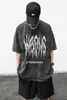 T-shirts masculins Style de rue Dark High Street Old Wasted Washed Fashion's Fashion Thorn English Letter Imprimé hip hop lâche manche courte topephemeralew