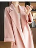 RosEvans haute qualité ondulation d'eau rose Double face laine veste ceinture revers femmes manteau à manches longues longue mode manteau ample 240112