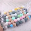 Baby Pacifier Clip Chain Holder Teething Beads Wooden Silicone
