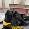 New Miss Jane Plum Strass Designer di lusso da donna in pelle scamosciata Testa rotonda con tacchi spessi Foratura forata Scarpe Mary Jane vintage francesi in velluto nero 5,5 cm