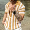 Camisas casuais masculinas de malha moda masculina oco para fora respirável praia cardigan camisa manga curta verão botão lapela malha