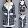 2024 Winter Neue frauen Winddicht Jacke Künstliche Kaschmir Wolle Mantel Plaid Dicken Samt Mittellange frauen Wolle Stoff mantel 240112