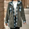 Cappotto monopetto con risvolto moda donna Autunno Inverno Giacca in peluche scozzese di media lunghezza per il tempo libero Capispalla manica lunga S-2XL 240112