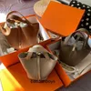 Bag 2024 New Fashion Leather Home Food Basket Women's Bag Soft Cowhide Togo Leather Bucket Bag Handle Bag