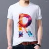 Homens camisetas Personalizado Slim-Fit T-shirt Rua Homens Casual Inglês Pintura 26 Letra Impressa Em Torno Do Pescoço Commuter Conforto Senhoras Top