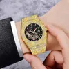 Super Flash Hollow Gold voor heren Hiphop Sky Star Full Diamond Street Dance Fashion Kalender quartz horloge