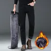 2024 männer Winter Warme Schwarz Gerade Thcik Fleece Jeans Mode Lässig Baggy Klassischen Stil Feste Denim Hosen Männliche Kleidung 240112