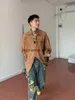 Mäns jeans 2023 Holocene American Trendy Korean version Orange Plaid Shirt Men's Long Sleeved Loose and Versatile Lazy Coat Streetwearephemeralew