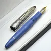 Penna stilografica classica con riempimento a pistone Msk-149 di lusso Penne a inchiostro per scrittura da ufficio in resina nera blu con finestra visiva per numero di serie