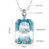 Silver Pendant 925 Aquamarine Necklace Real Sterling Rectangle Gemstone Statement Women Fine Jewelry 240112