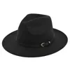 Fedora Belt Woolen Cowboy Retro Black Wool Hat Flat Eaves Cap 240111