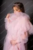 Lässige Kleider in Übergröße, rosa Tüll-Umstandskleider für Po-Shooting, V-Ausschnitt, Puffärmel, durchsichtig, langes Schwangerschafts-Morgenkleid