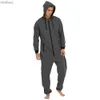 Jeans pour hommes Couleur unie Vêtements de nuit Kigurumi Ensembles de pyjama à capuche pour hommes adultes Pyjamas Automne Hiver Pyjamas chauds Costumes globauxL240111