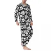 Мужская пижама, мужская пижама с тропическим цветочным принтом для спальни, белый цветочный принт, свободные пижамные комплекты из двух предметов, домашний костюм большого размера с длинными рукавами