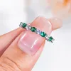 Cluster Rings QINHUAN Vintage S925 Sterling Silver Platinum Plated Ring Green High Carbon Diamond Line Emerald For Women Luxury Jewelry