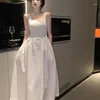Robes décontractées 2024 Style Long Blanc Hepburn Top Jupe Taille Été Es Robes Para Mujer Femmes Robe