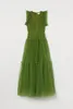Sukienki imprezowe Zielony A-line długi tiulowe kobiety na imprezę Ruffles Mesh Female Stroj