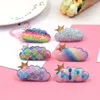 Acessórios de cabelo boutique 30 pcs moda bonito arco-íris nuvem hairpins sólido kawaii glitter coroa dos desenhos animados clipes princesa