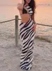 Casual klänningar Zebra Asymmetriska designnät Lång kjol med öppen midja strandklubbkläder utanför axeln utskuren mod ärmlös klänning