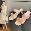 Sukienka buty perłowe przezroczyste kapcie na wysokie pięty dla kobiet 2024 letni różowy kryształowy sandały z