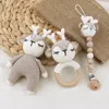 1 Set Baby Play Gym Toys Crochet Elk Fox Rattle born Pram Clips Toy Crib Stroller Mobiles Hanging Bell Wooden Educational 240111