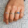 Cluster Rings Vintage Light Blue Zircon Ring For Women Dating Marriage Copper Plated Gold Geometric Fashion Aesthetic Jewelry