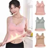 Camisoles Réservoirs Sous-Vêtements Thermiques Avec Coussinets De Poitrine Femmes Hiver Grande Taille Gilet Dentelle Velours Chaud Haut Usure Intérieure Maillot De Corps Solide Sans Manches