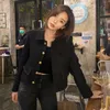 Black Short Small Fragrance Coat Female Wool Tweed Fragrant Elegant Women Tops Autumn Korean Chic Temperament Jackets 240112