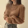 Suéter glutinoso suave con mangas de burbuja rosa envejecido para mujer moda de otoño e invierno estilo hermana suéter suelto Top de punto 240112